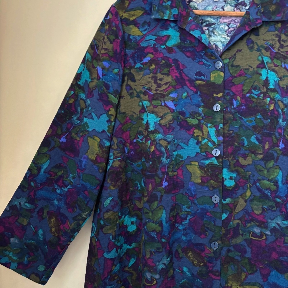 Habitat Dark Abstract Floral Button Front Shirt Large Wearable Art - Picture 4 of 8
